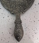 Vintage Heavy Vintage Antique Silver Ornate Handheld Vanity Mirror As Is