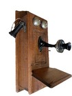 Antique Wall Mount Oak Cabinet Crank Style Telephone 