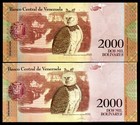 Venezuela Set Two  2  Notes Unc 2000 Bolivares 2016 Dark Numbers   Light Numbers