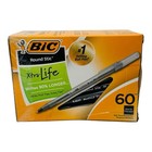 60 Pens Bic Pens Black Round Stic Xtra-life Medium Point Ballpoint Pen Black Ink