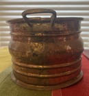 Vtg Solid Copper    Planter Pot Cauldron Decor W  Brass Handle Made In Turkey