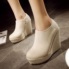 Women s Round Ankle Boots High Wedge Heel Platform Side Zip Club Shoes