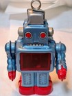 Vintage Tin Sparking Robot Wind-up Spring Toy Blue Japan Metal Retro Works Vg