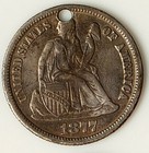 1877 Love Token Seated Liberty Dime - Engraved Design letters  Chain Hole - Lt41