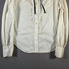 Vintage 60s Blouse Womens Medium White Lace Victorian Bow Puff Long Sleeve