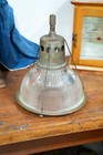 Vintage Holophane Industrial Factory Pendant Light Ribbed Glass Lamp Shade 2 Set