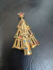 Vintage Christmas Tree Brooch Pin Candle Book Piece Gold Atomic Rhinestone