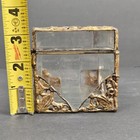 Vintage Glass Trinket Jewelry Box Gold Brass Ormolu Filigree Hinged Lid Vanity