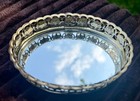 Vintage 1996 Oval Gold Tone Filigree Mirrored Vanity Tray