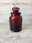 Vintage Wheaton Red Glass Apothecary Jar Small With Lid Flower Design 