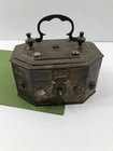 Brass Trinket Box Container With Handle Latch Glass Bead Basket Weave Vintage