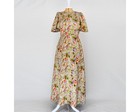 Vintage 1970s Beige Floral Print Capelet Ruffle Short Sleeve Maxi Dress