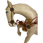 Hand Carved Wooden Horse Inset Glass Eyes Saddle Antique Vintage White Mini 12 