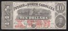       1863  10 State Of North Carolina  Obsolete Bank Note Nc 00192