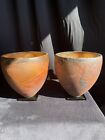 Pair Of Vintage Rare  Tony Evans Pottery Raku Vase Signed Evans