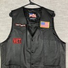 Harley-davidson Leather Vest Mens Large Black Biker Motorcycle Patches Vet Flag