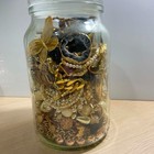     big Mystery Jewelry Jar Lot- Black  Gold   Silver Rhinestone Vintage