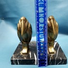 Unique Rare Vtg Brass Marabou Stork Bookends Black White Vein Granite Bases