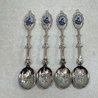 4 Vtg Delft Souvenir Spoons Blue Porcelain Silver Plate Windmill Handle Holland