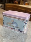 Vintage English Floral Tin Pink Storage Box Cottage Decor Small Dent