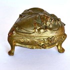 Vtg Antique Heart Shape Trinket Box 24k Plate Ornate Floral Art Nouveau Lined