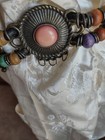 Vintage Boho Hippie Belt Beaded Metal Discs Cabochon Stones Adjustable 33   