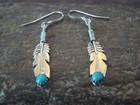 Navajo Indian Sterling Silver Turquoise Feather Dangle Earrings By Louise Joe