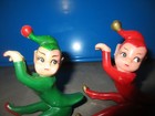 Vintage Pair Red   Green Rubber Pixie Elf Elves Candle Huggers