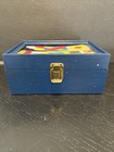 Vtg Trinket Box Needlepoint Lid Wood Painted Lined Brass Hinged 9x7