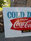 C 1960s Original Vintage Coca Cola Sign Metal Fishtail Cold Drinks Fountain Coke