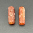 2 Rare Antique Old Near Eastern Carnelian Barrel Bead Seals