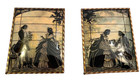 Pair Vintage Silhouette Victorian Style Reverse Printed On Convex Glass 5x4    Pi