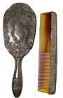 Vintage Ornate Hair Brush   Comb Set Silver Plated Vanity Set - Nice Condition