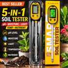 Dusson 5-in-1 Soil Tester Ph Moisture Light Temp Nutrient Meter Garden Probe 12 