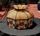 Vintage Tiffany Style Slag Stained Glass Poppy Design Lamp Shade 19  X 14  - Evc