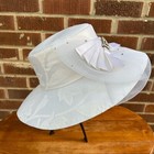 Devine Whites Ribbon Bow And Lace Rhinestones Brooch Church Derby White Hat