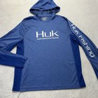 Huk Performance Fishing Hooded Long Sleeve Pullover Men M Blue Light  spots 