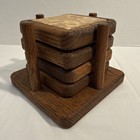 Vintage 4 Set Of Wooden Coasters With Ceramic Center Mcm 4x4 Coasters 1 Cracked