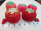 Lot Of 5 Vintage Velvet Tomato Pin Cushions Asst Sizes Red   Pink Some Pins