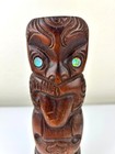 Wooden Tiki Totem Pole Carved Rotorua New Zealand Abalone Shell Eye Maori Vtg 8 