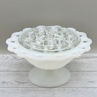Vtg White Milk Glass Lace Edge Compote Vase W  Flower Frog Anchor Hocking
