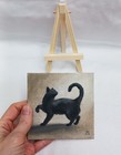 Original Oil Painting Modern Art Impressionism Black Cat 4 x4 