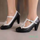 Women Lady T Strap Mary Jane Bowknot Dress Round Toe Shoe Mid Heels Pumps Buckle