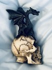 Black Dragon Figurine On Skull  Resin 4   x2     Fantasy  Gothic  New  See Pics 