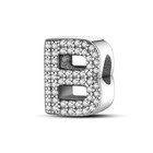 925 Sterling Silver Alphabet Letter Charm Beads With Zircon Fit 3mm Bracelet