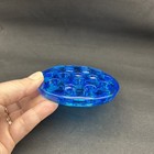 Antique Co-operative Flint Glass 3 75    Blue Flower Frog 16 Holes    june 24-1924   