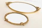 Lot  Of 2 Vintage Ormolu Filigree Ornate Gold Plated Vanity Trays