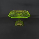 Vintage Large Vaseline Uranium Glass Green Cake Stand Flowers Pattern H6  w9 