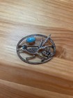 Vtg Silver Road Runner Brooch Pin Turquoise Southwestern Western Boho