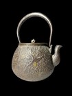 19th Century Meiji Period Japanese Cast Iron Tetsubin Chagama Teapot With Inlay